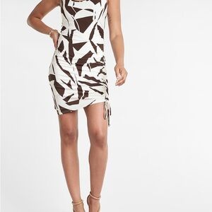 Express Black and White Ruched Bodycon Mini Dress